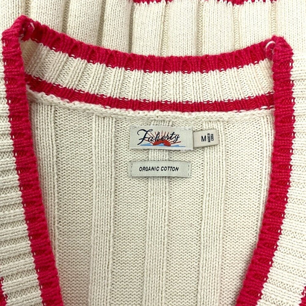 Faherty Vintage Game Set Cardigan Size M Ivory Pink Ribbed Cotton Cashmere - Picture 6 of 8